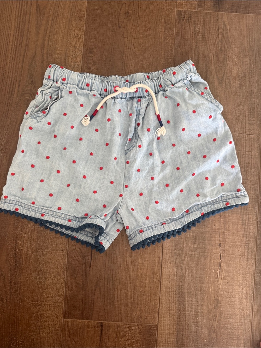 Matilda Jane Light Denim Shorts with Red Polka Dots